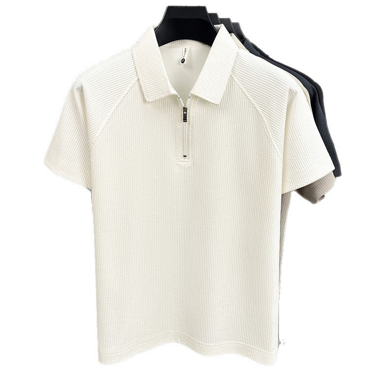 Solid Color Half Zip Polo Shirt