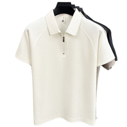 Solid Color Half Zip Polo Shirt