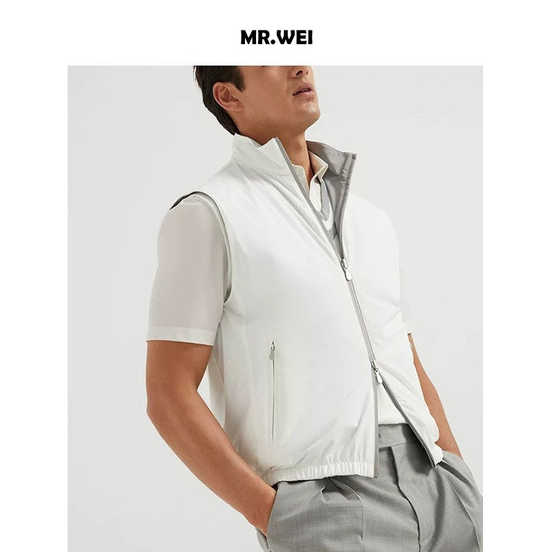 Reversible Wool Blend Stand Collar Vest