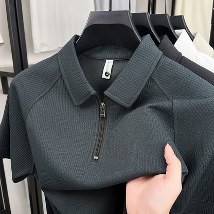 Solid Color Half Zip Polo Shirt