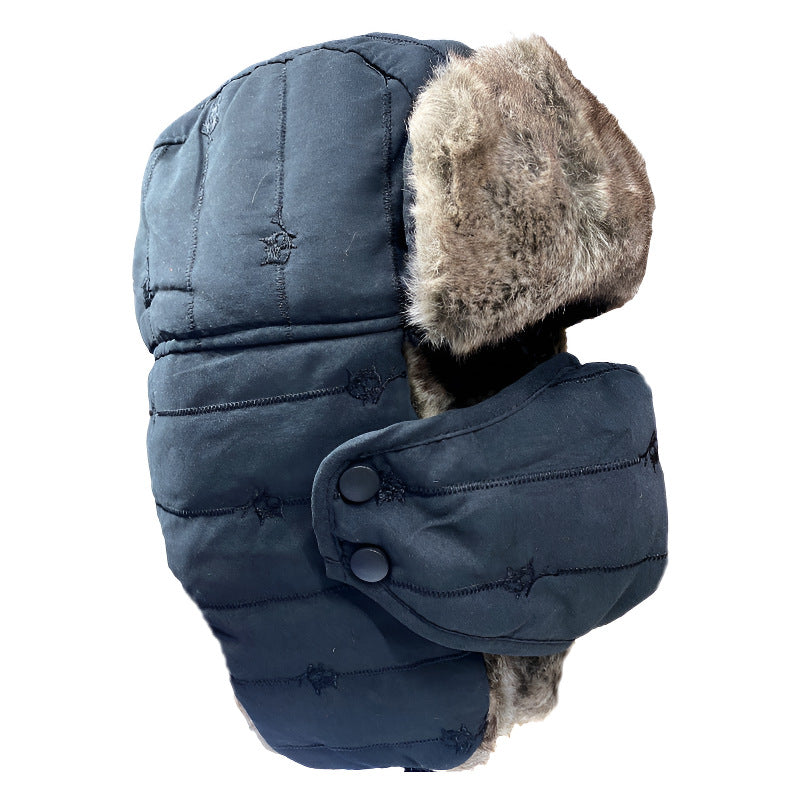 Men Women Embroidered Fleece Lined Winter Ski Hat with Face Mask
