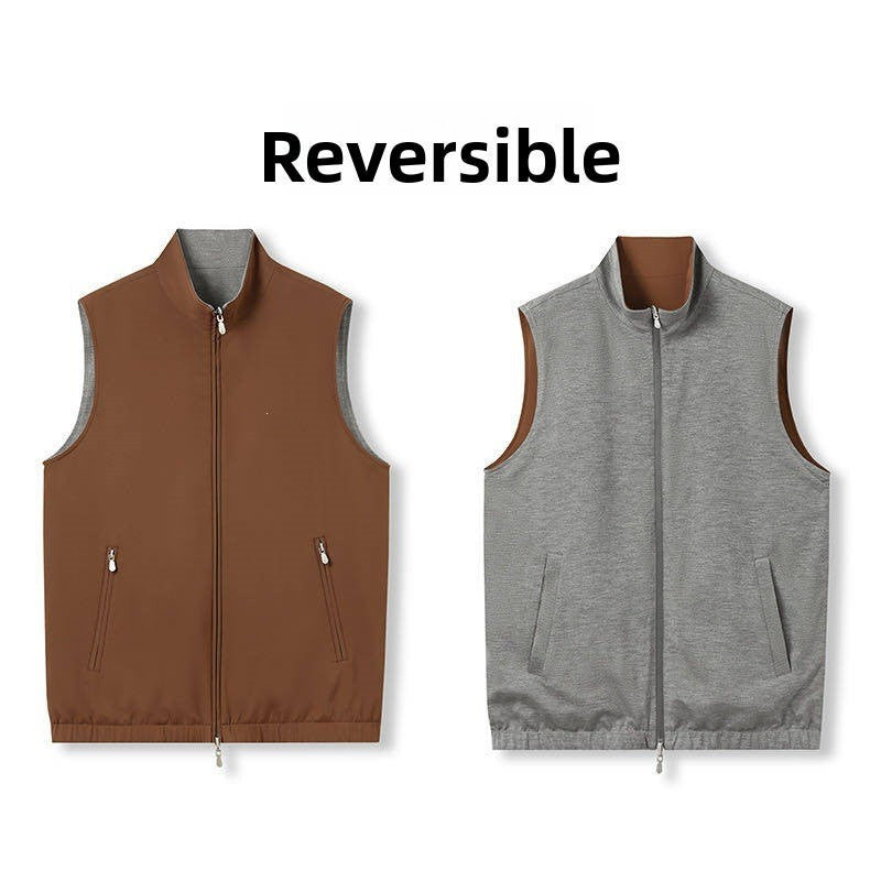 Reversible Wool Blend Stand Collar Vest