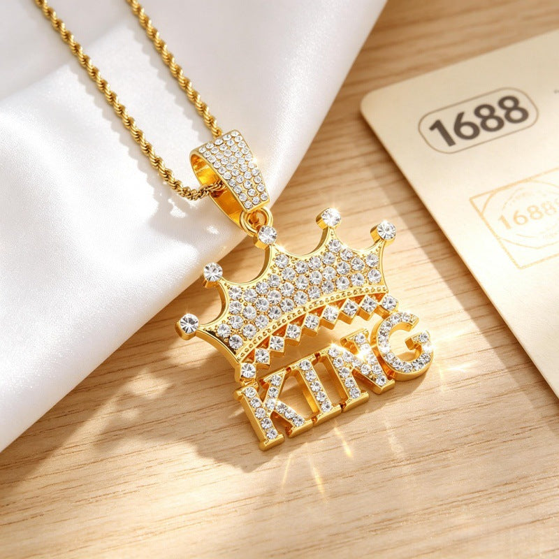 Hip Hop Crown Letter Pendant Necklace