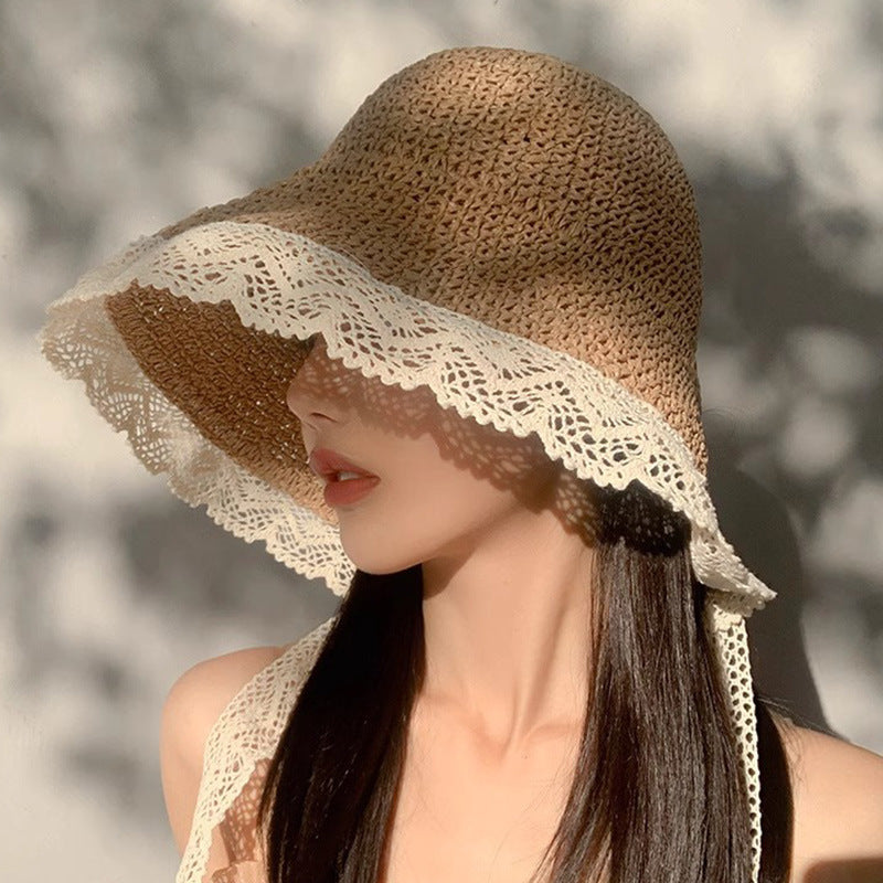 French Lace Straw Sun Hat