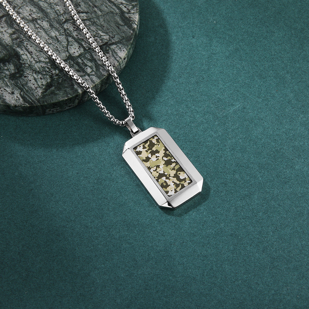 Hexagonal Cut Camouflage Stainless Steel Pendant
