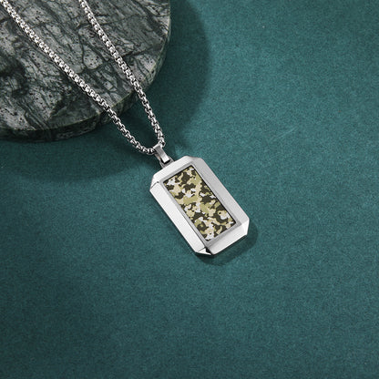 Hexagonal Cut Camouflage Stainless Steel Pendant