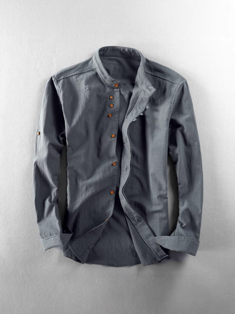 Men's linen long-sleeved button-down shirt