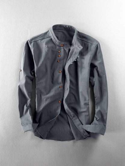 Men's linen long-sleeved button-down shirt