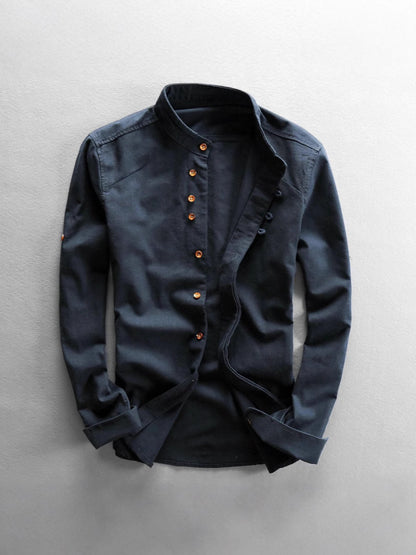 Men's linen long-sleeved button-down shirt