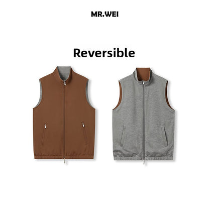 Reversible Wool Blend Stand Collar Vest