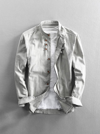 Men's linen long-sleeved button-down shirt