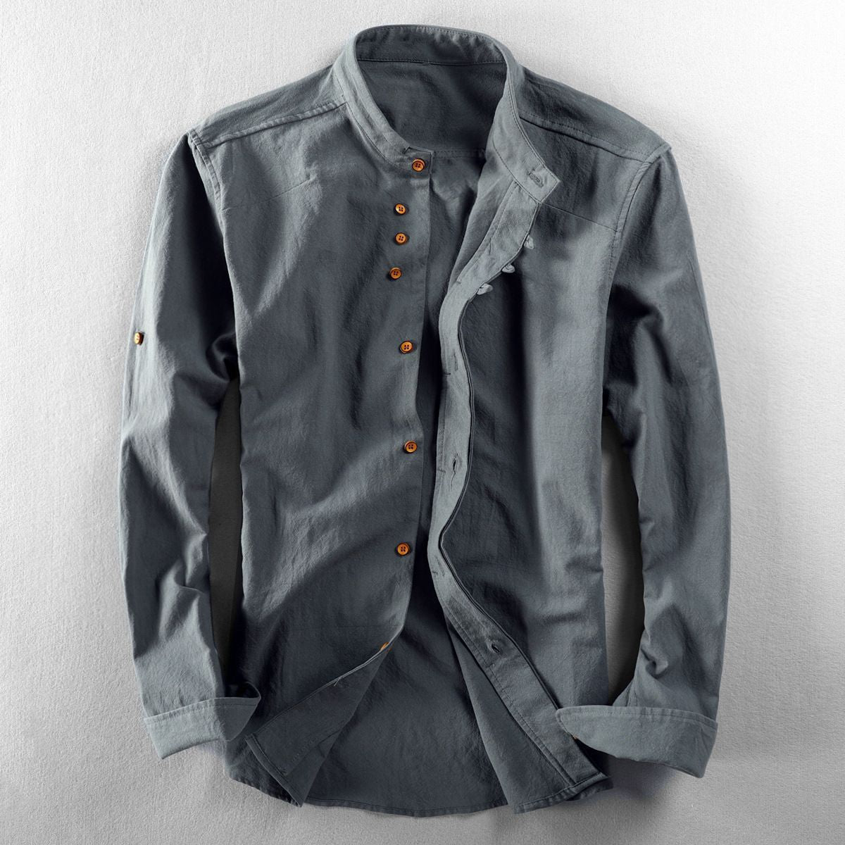 Men's linen long-sleeved button-down shirt