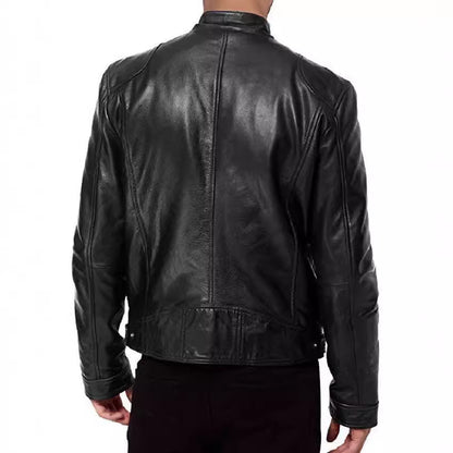 Men's PU leather motorcycle jacket with a stand-up collar and punk style outerwear