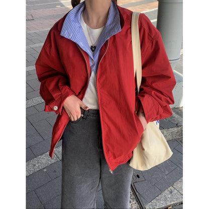 Retro Plaid Lining Loose Long Sleeve Jacket