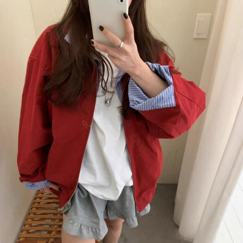 Retro Plaid Lining Loose Long Sleeve Jacket